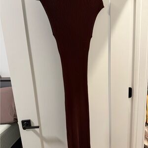 Ribbed Knit Brown Bodycon Dress